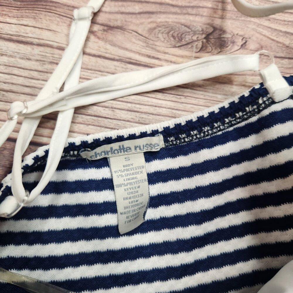 Charlotte Russe Nautical Sailor Navy Blue Flare Skater Dress - Picture 2 of 15